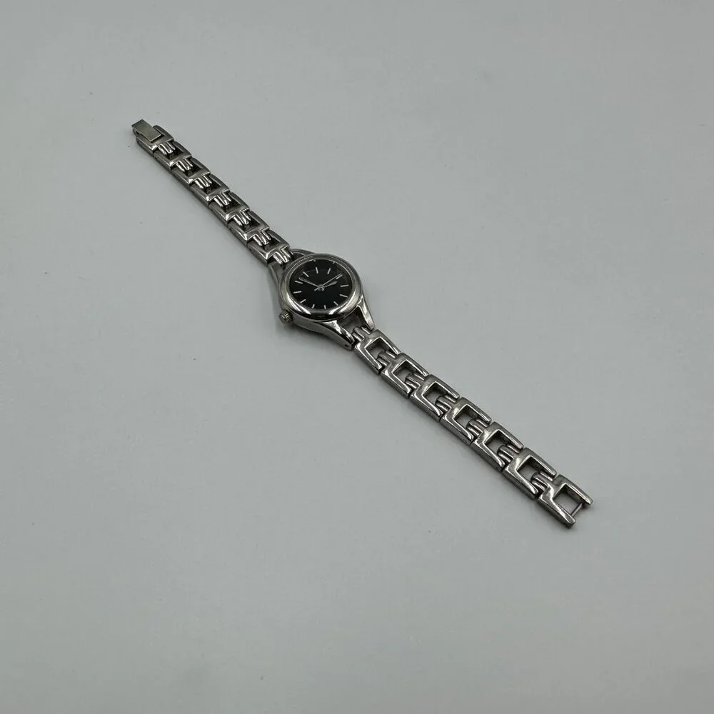 3/$30 Women Watch Silver Tone Round Black Dial Classic Minimalist 6.75